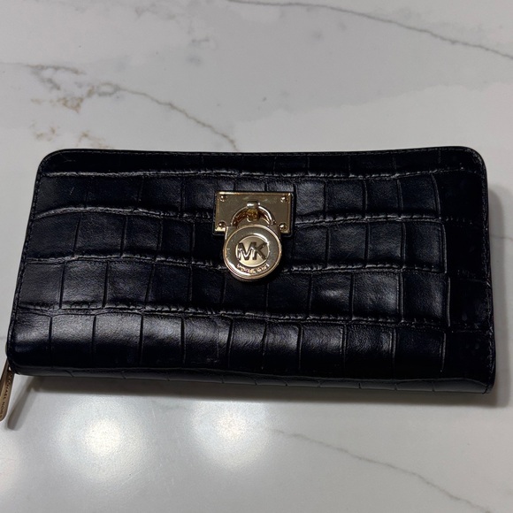Michael Kors Handbags - Michael Kors Black Croc-Embossed Wallet with Gold Hardware